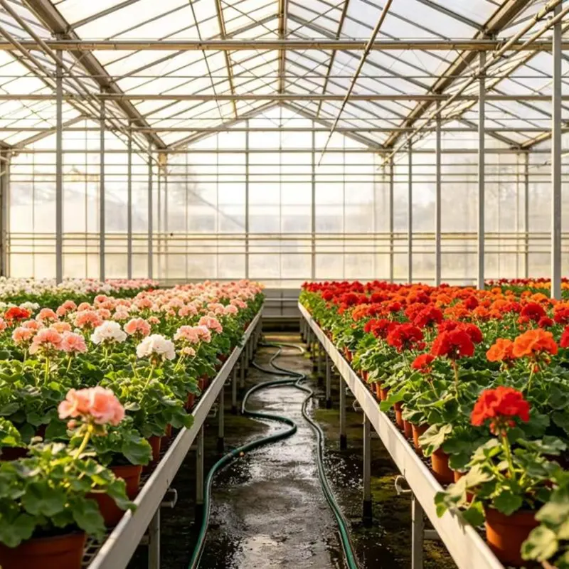 Bloemgroeiende kas met meerdere overspanningen